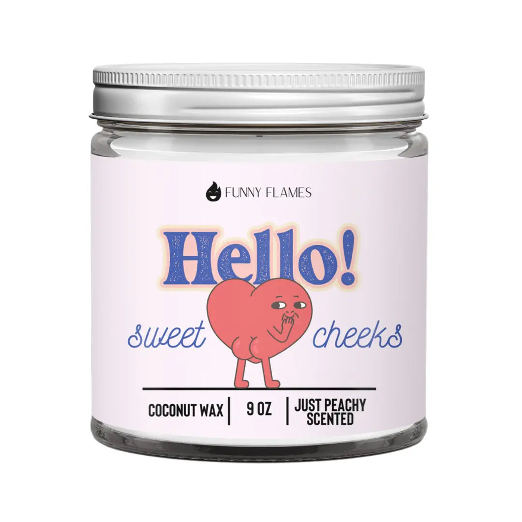 Hello Sweet Cheeks (Funny Heart) Peach Scented Candle DC-Funny Candle Co