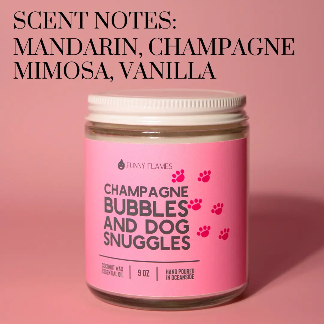 Champagne Bubbles And Dog Snuggles DC-Funny Candle Co