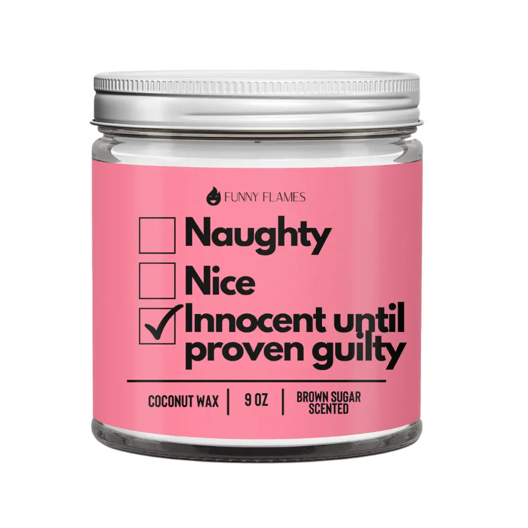 Naughty, Nice, Innocent Until Proven Guilty DC-Funny Candle Co