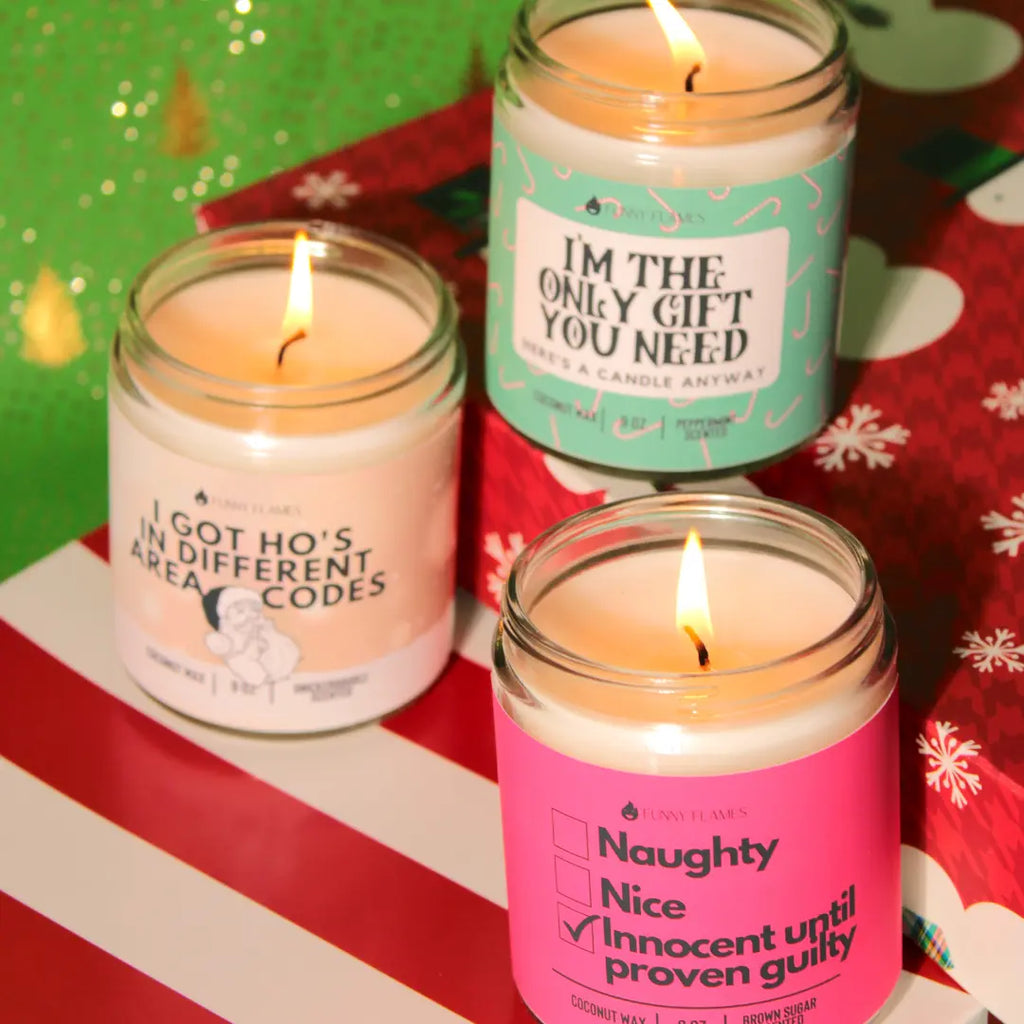 Naughty, Nice, Innocent Until Proven Guilty DC-Funny Candle Co