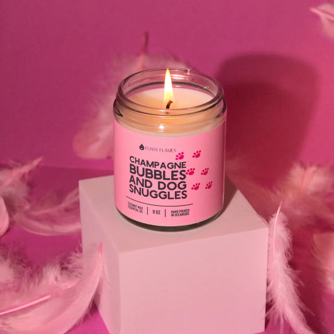 Champagne Bubbles And Dog Snuggles DC-Funny Candle Co