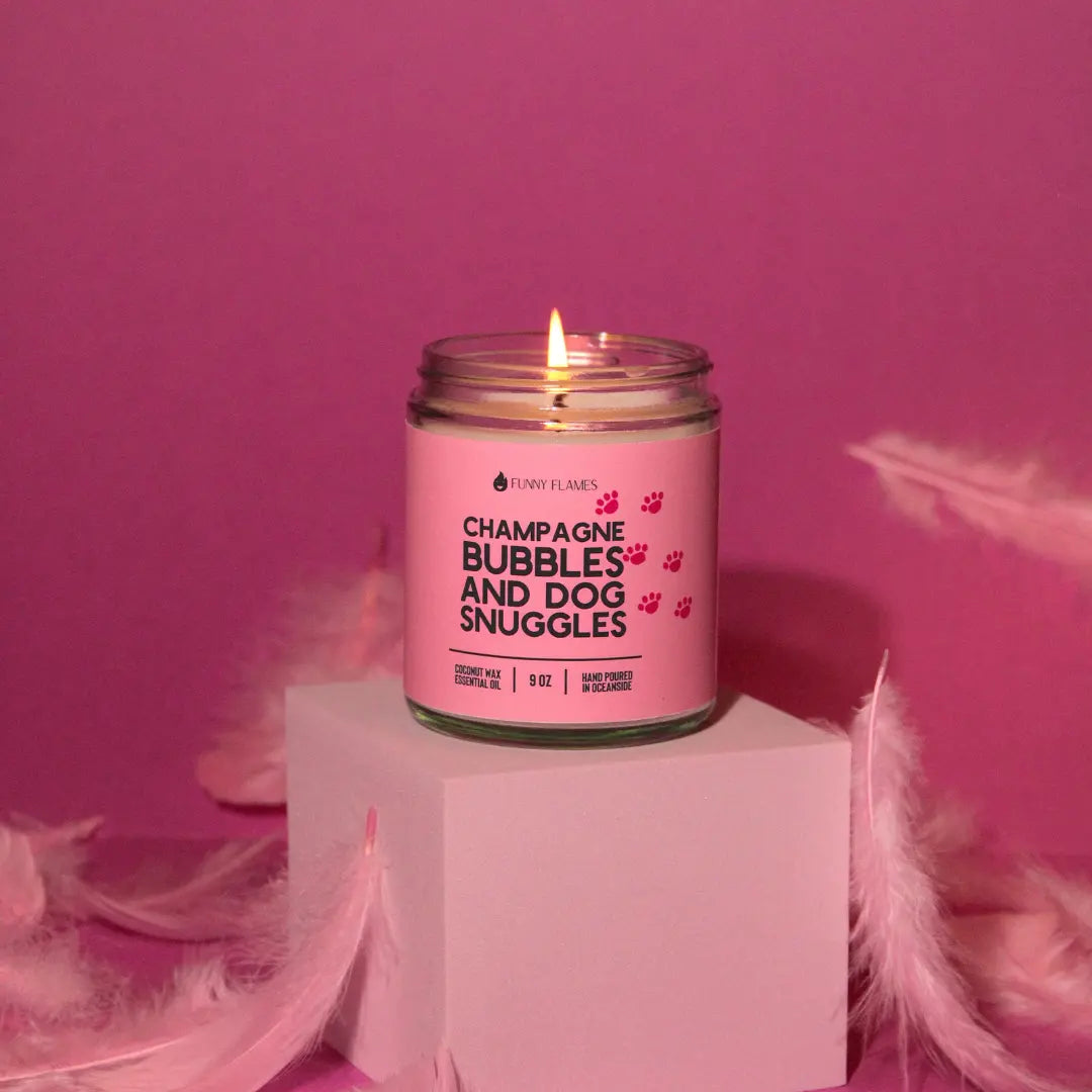 Champagne Bubbles And Dog Snuggles DC-Funny Candle Co